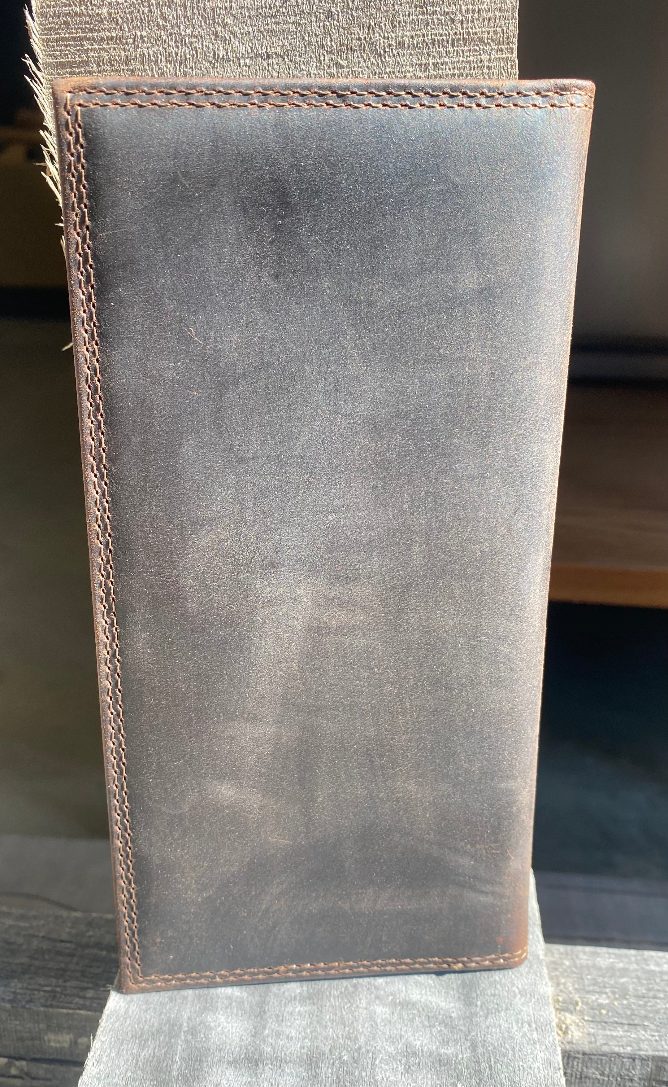 Zep-Pro Auburn University Tigers 1/2 Mossy Oak Camo Tall Leather Wallet back view of brown distressed leather.