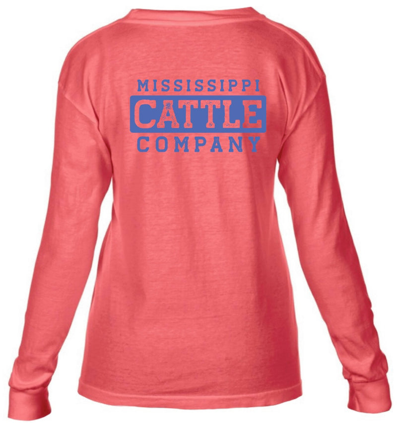 Youth YTHMSCATTLELS-3 Mississippi Cattle Company Neon Orange Long Sleeve Comfort Color T-Shirt