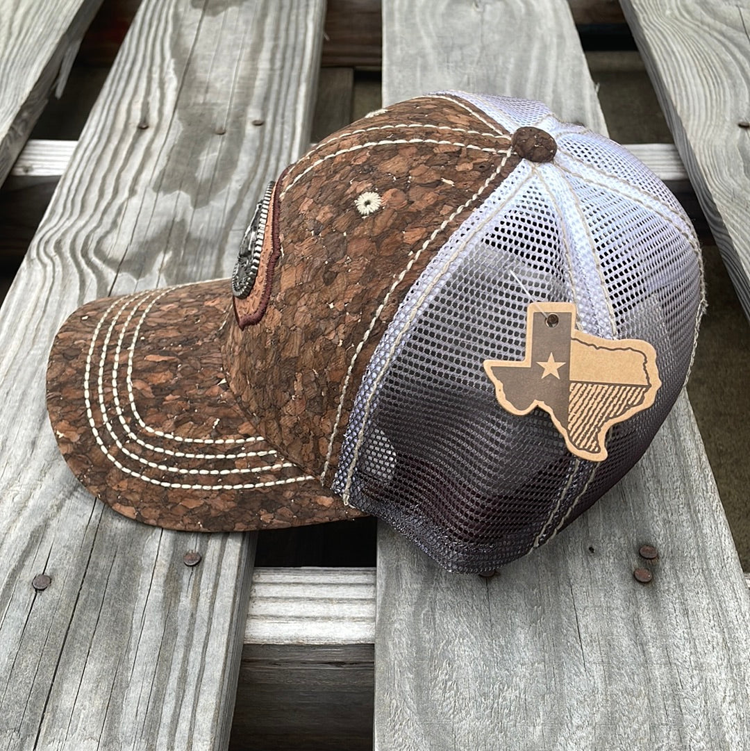 Brown Cork Snapback Trucker Cap with Rooster Concho