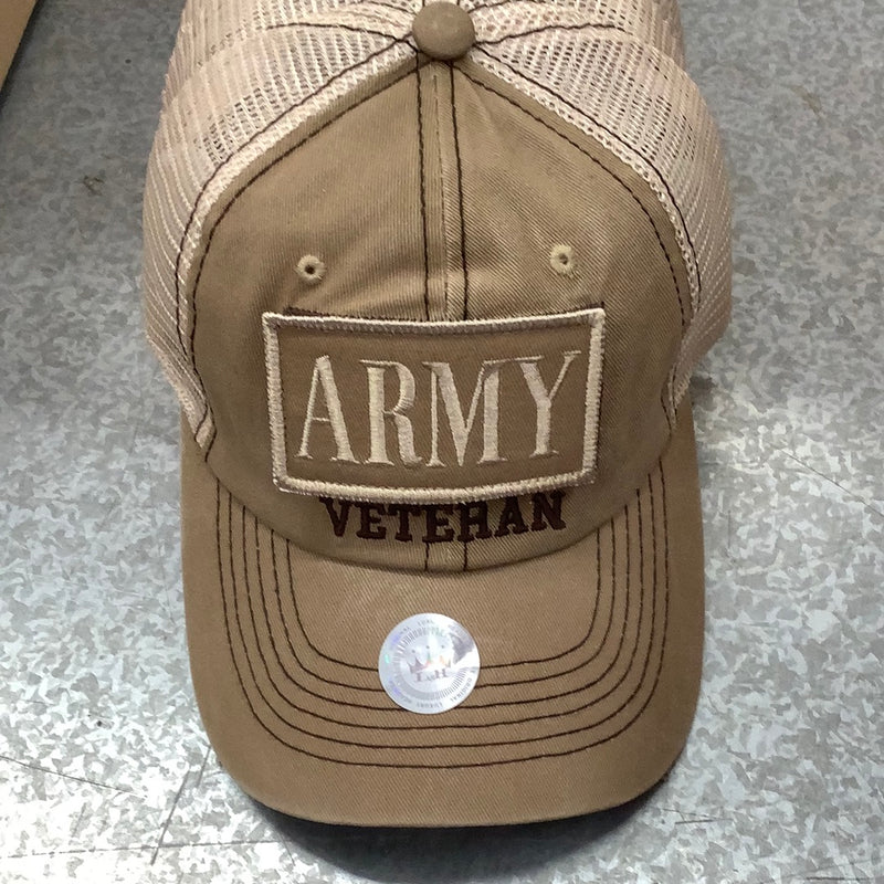 Army Veteran Tan Velcro Patch Trucker Cap