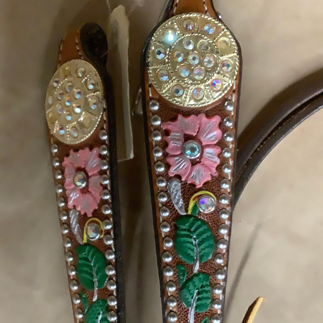 Double J Saddlery FLORLCRSBLRN Floral Crystal Rein CLOSEOUT