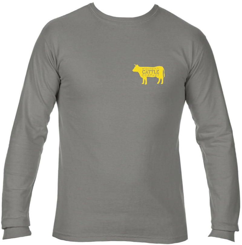 Mississippi Cattle Company MSCATTLELS-8 Grey Long Sleeve Comfort Color T-Shirt