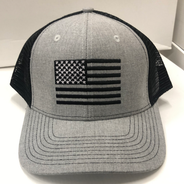 American Flag Embroidered HW-AF-HBL Heather Grey/Black Snap Back Trucker Cap