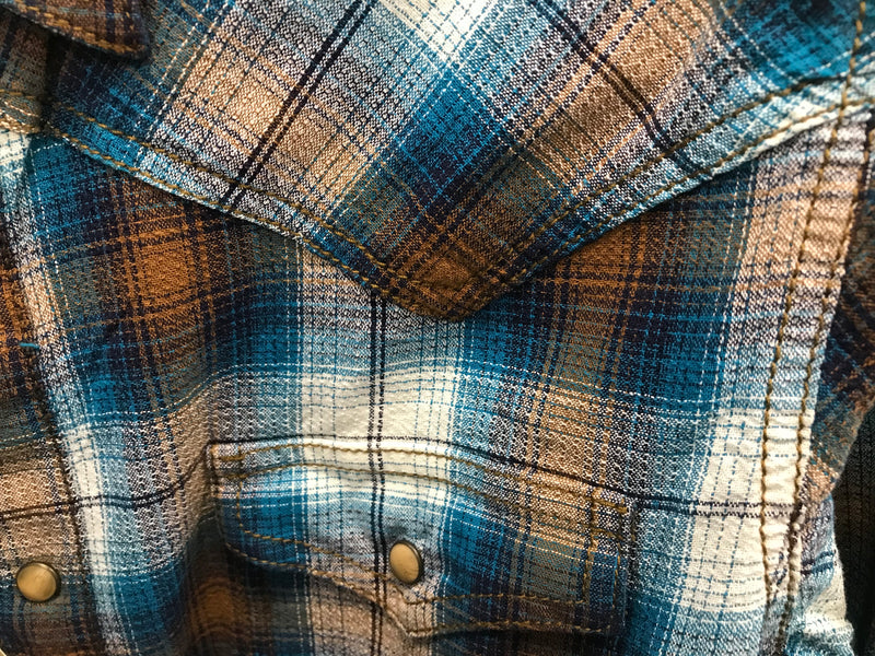 Men's Wrangler MVR572Q Long Sleeve Snap Retro Shirt Brown/Blue Plaid