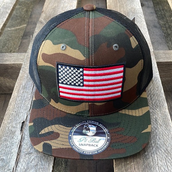 Pit Bull PB222 Camo & Black American Flag Embroidered Patch Cap