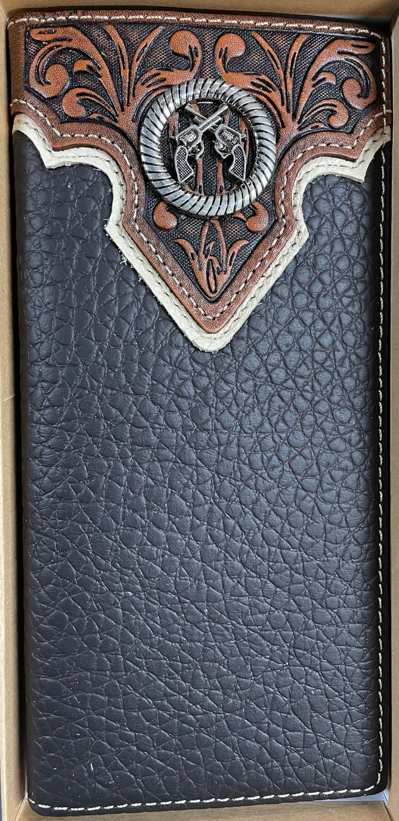 Top Notch Accessories HF106CF Coffee Floral Embossed w/Pistol Concho Wallet