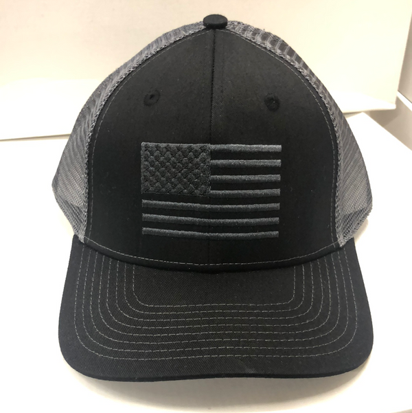 American Flag Embroidered HW-AF-CBL Black/Charcoal Snap Back Trucker Cap