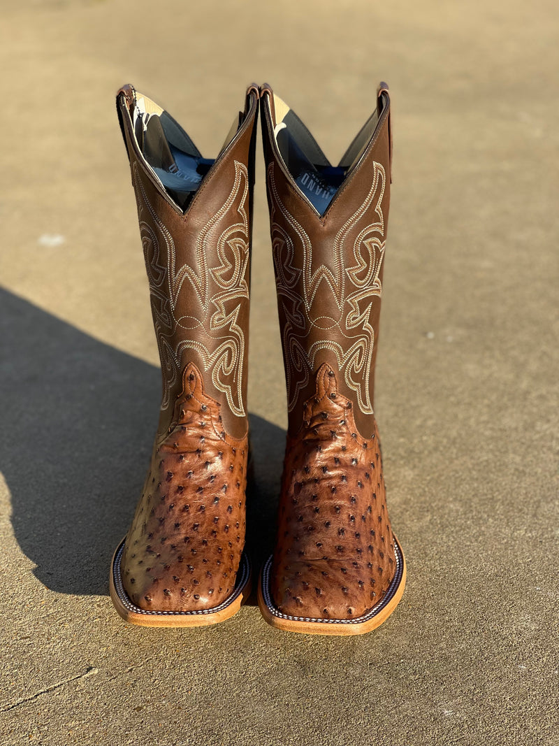 Men's Horse Power Top Hand HP8001 13" Kango Tobacco Full Quill Ostrich with Chocolate Pull Up Top Square Toe Boot