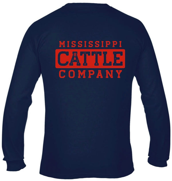 Mississippi Cattle Company MSCATTLELS-9 Navy Long Sleeve Comfort Color T-Shirt