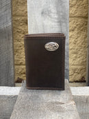 Zep-Pro University of Southern Mississippi Brown “Crazy Horse” Leather Tri-fold Wallet. front view