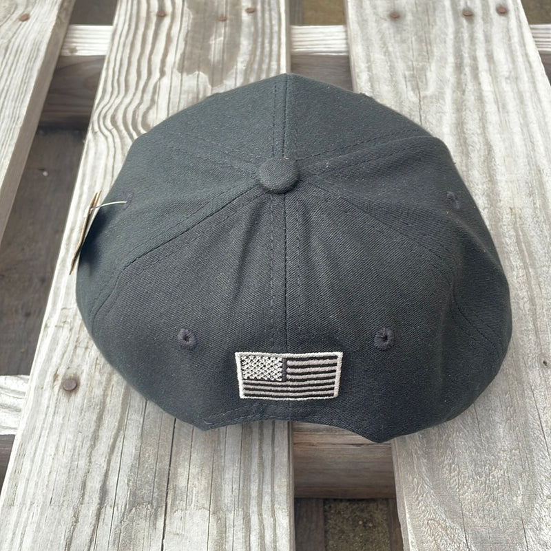 Cambridge American Flag Leather Patch/Leather Bill Black Snap Back Cap