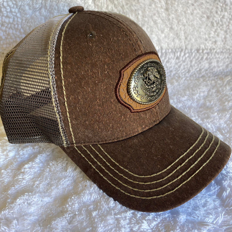 Dark Brown Cork Mexican Flag Concho Cap