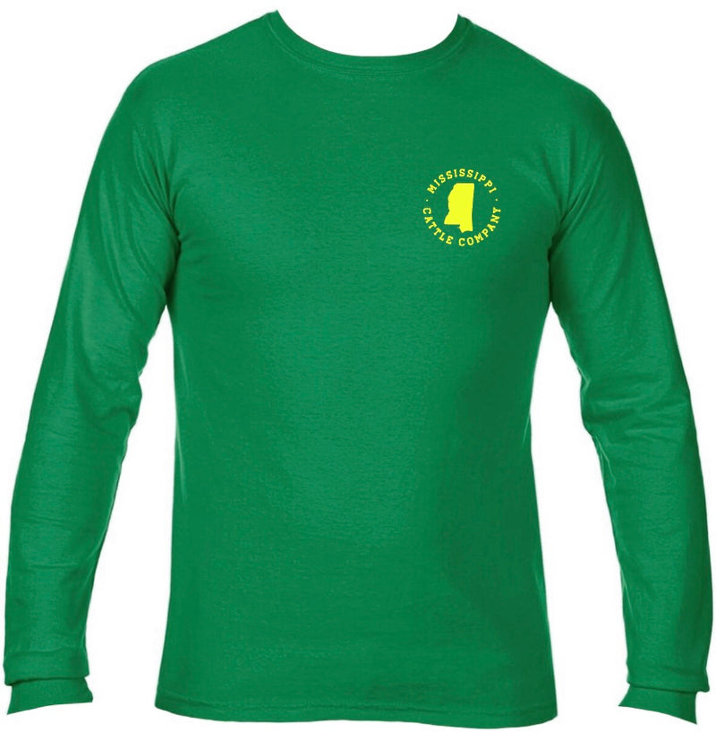Mississippi Cattle Company MSCATTLELS-4 Clover Green Long Sleeve Comfort Color T-Shirt