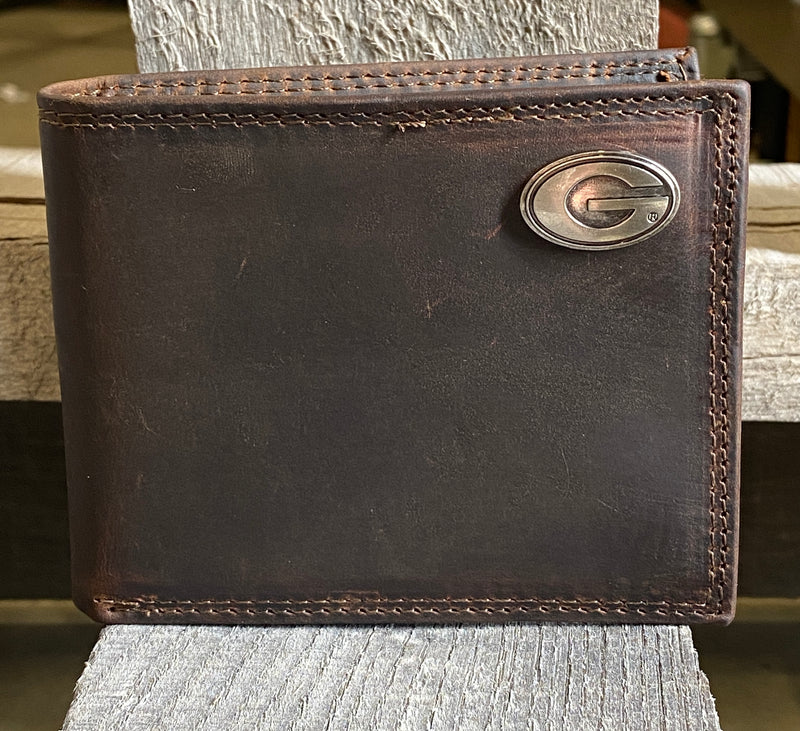 Zep-Pro IWT1CRZH-UGA University of Georgia Bulldogs Brown “Crazy Horse” Leather Bi-fold Wallet