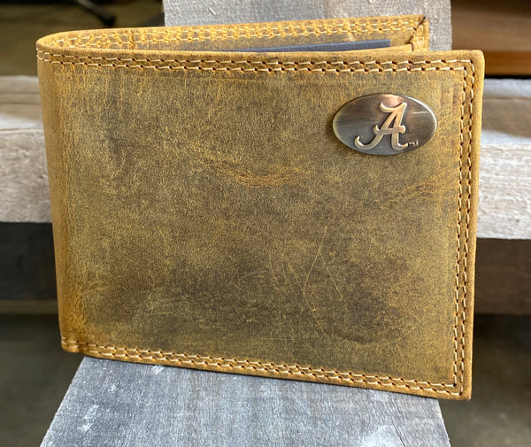 Zep Pro IWT1VINT-UAL University of Alabama Roll Tide Vintage Brown “Crazy Horse” Leather Bi-fold Wallet