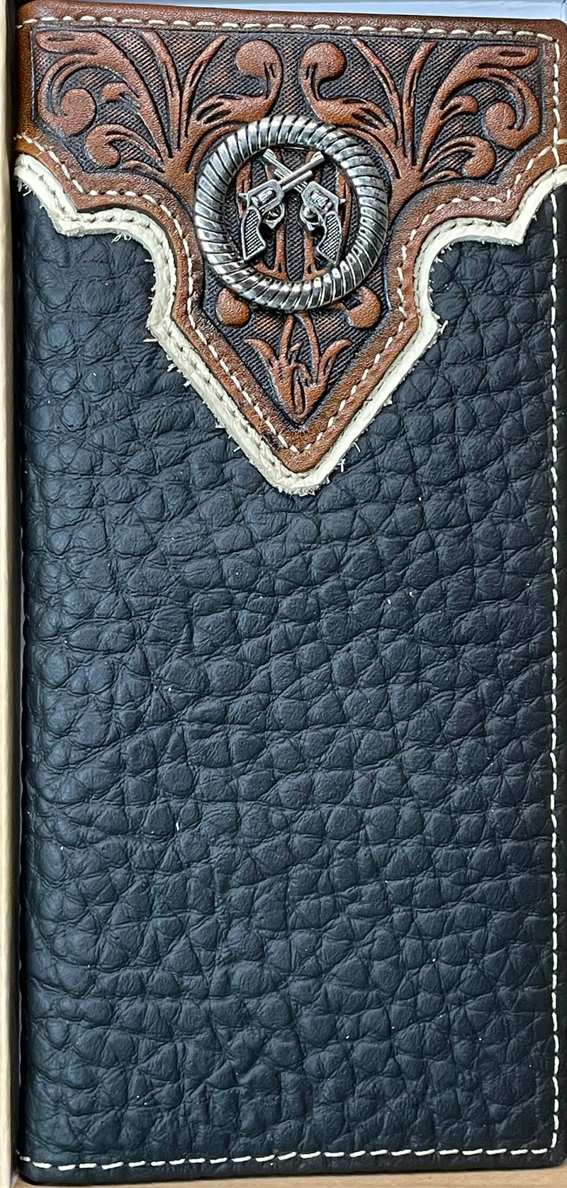 Top Notch Accessories HF106BK Black Floral Embossed w/Pistol Concho Wallet