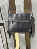 Top Notch Accessories 3065BK Black Cowhide Medium Crossbody with Fringe