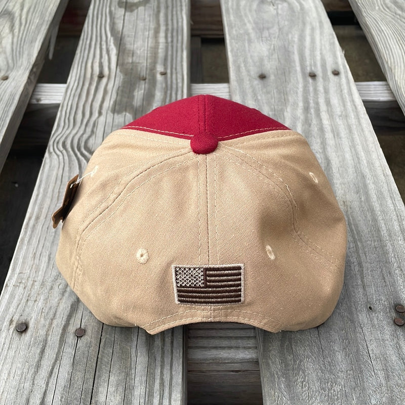 Cambridge American Flag Leather Patch/Leather Bill Red/Tan Snap Back Cap