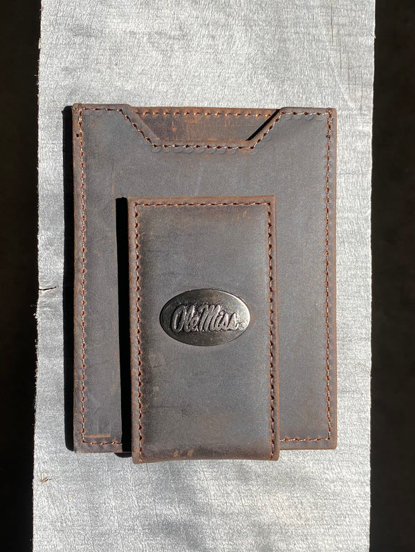 Zep-Pro IWT5CRZH-OLEMS University of Mississippi Brown “Crazy Horse” Leather Front Pocket Wallet