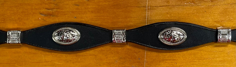 Top Notch Accessories HBHorseBlk Black Horse Head Concho Hat Band