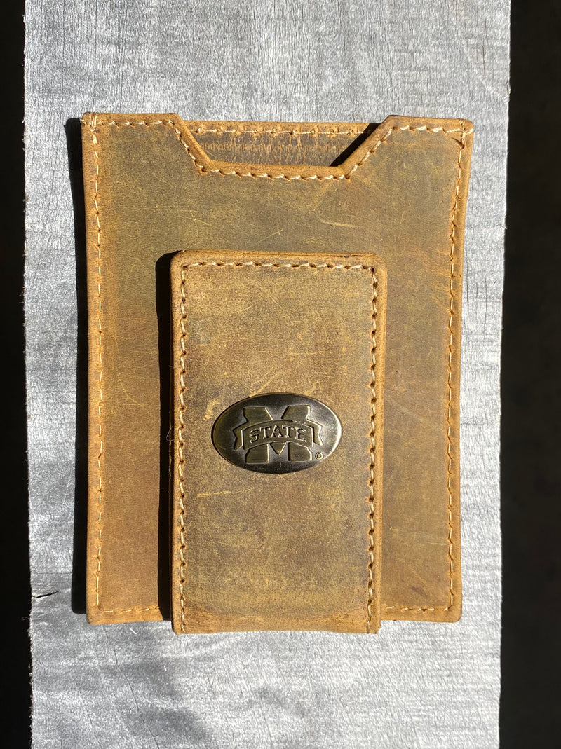 Zep Pro IWT5VINT-MSU Mississippi State University Bulldogs Vintage Brown “Crazy Horse” Leather Front Pocket Wallet