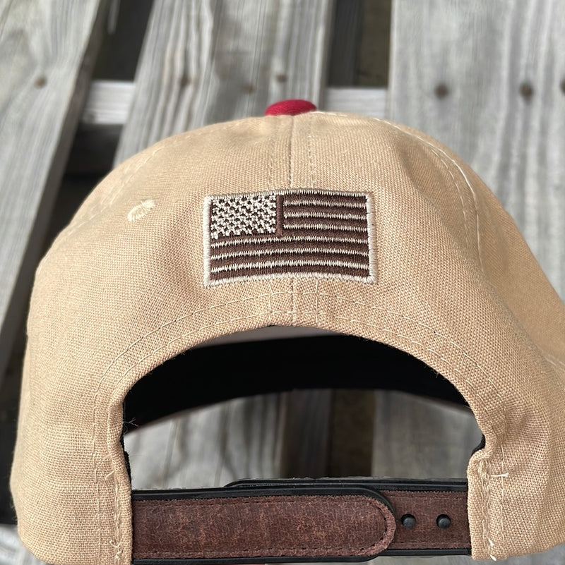 Cambridge American Flag Leather Patch/Leather Bill Red/Tan Snap Back Cap