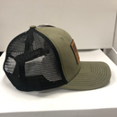 American Flag w/Leather Patch HW-LAF-MBK Moss/Black Snap Back Trucker Cap