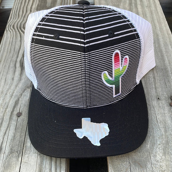 Cambridge Serape Cactus Stripes Black & White Snap Back Trucker Cap