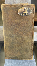 Zep Pro University of Alabama Roll Tide Vintage Tan Leather Tall Wallet front view