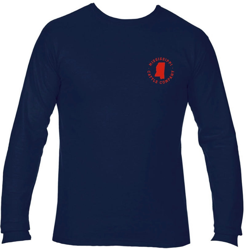 Mississippi Cattle Company MSCATTLELS-9 Navy Long Sleeve Comfort Color T-Shirt