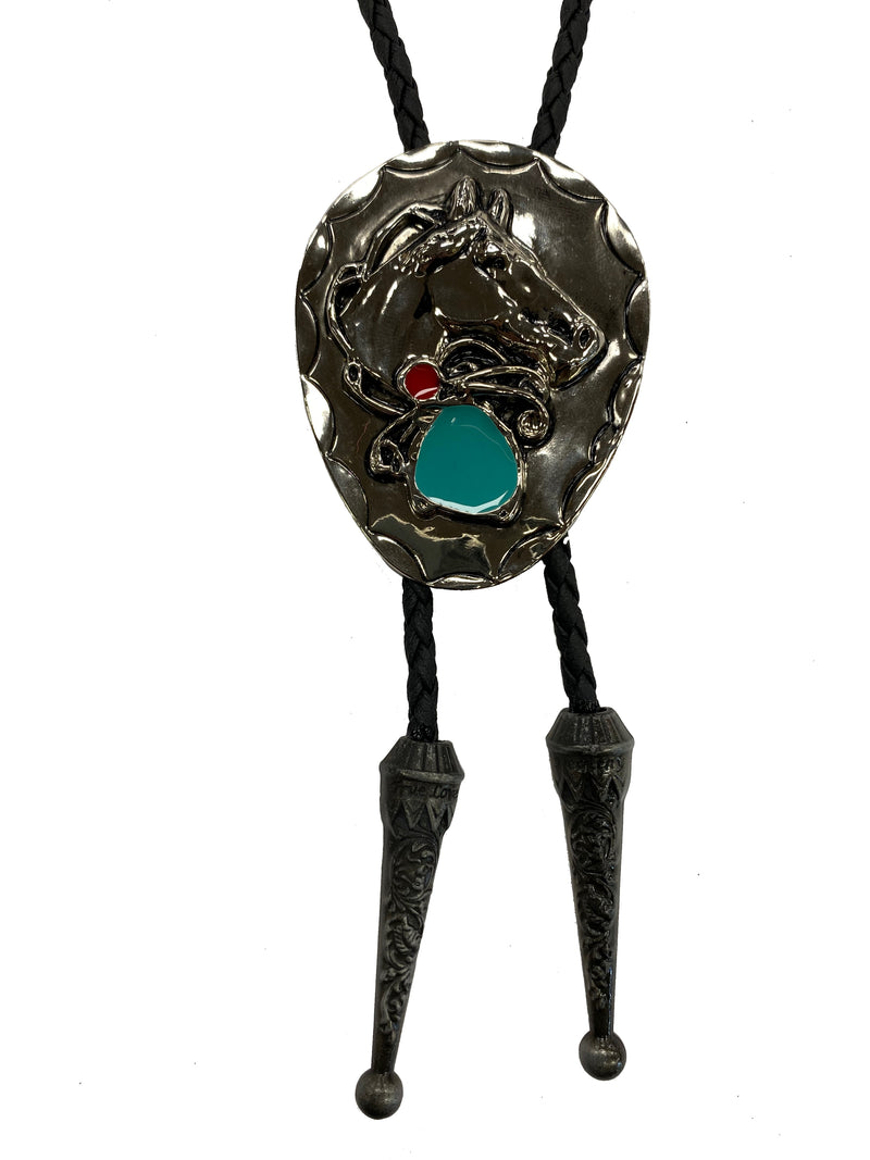 Top Notch Accessories 1002 Horse Head with Red/TQ Oval Bolo Tie