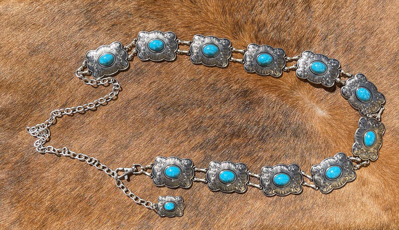 Turquoise And Silver Buckle Concho Belt