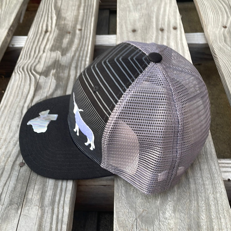 Cambridge Longhorn Stripes Black/Grey Snap Back Trucker Cap