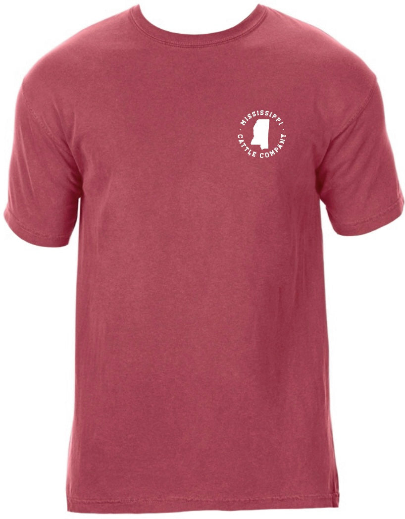Mississippi Cattle Company MSCATTLESS-1 Crimson Short Sleeve Comfort Color T-Shirt