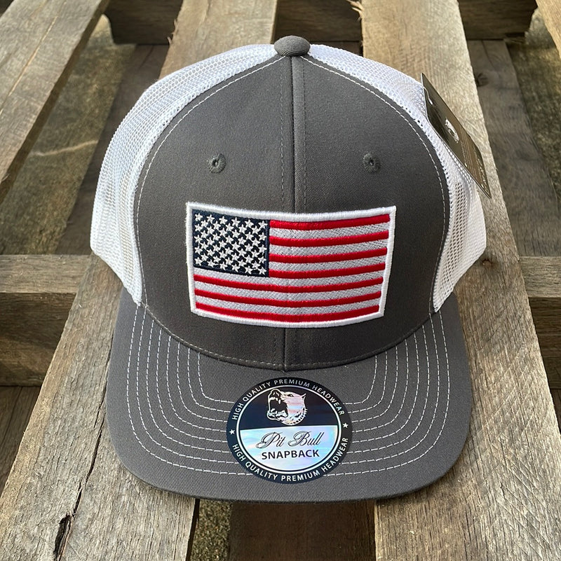 Pit Bull PB222 Charcoal/White American Flag Embroidered Patch Cap