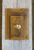 Zep Pro Lab Concho Vintage Brown “Crazy Horse” Leather Front Pocket Wallet. Front view.