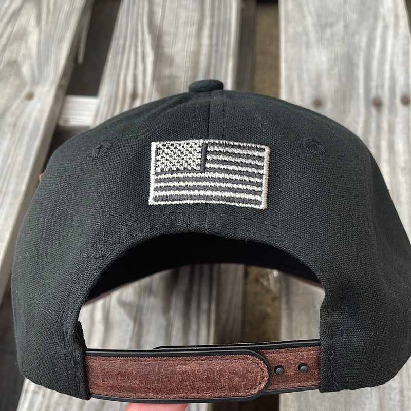 Cambridge American Flag Leather Patch/Leather Bill Black Snap Back Cap