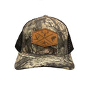 Hunters Logo Leather Patch HW-LOS-BUC-BLK Camo/Black Snap Back Trucker Cap