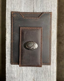 Zep Pro Cotton Boll Concho Brown “Crazy Horse” Leather Front Pocket Wallet front view