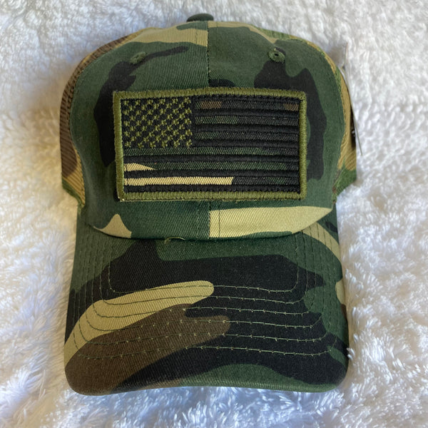 Green/Camo American Flag Velcro Patch Cap