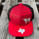 Cambridge Longhorn Stripes Red & Black Snap Back Trucker Cap