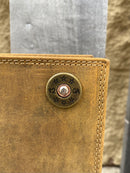 Zep Pro Shotgun Shell Concho Vintage Tan Leather Tall Wallet front view showing concho