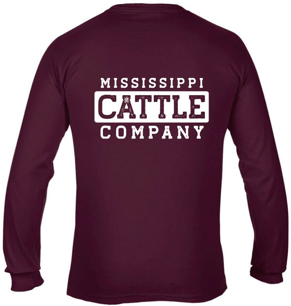 Mississippi Cattle Company MSCATTLELS-1 Maroon Long Sleeve Comfort Color T-Shirt