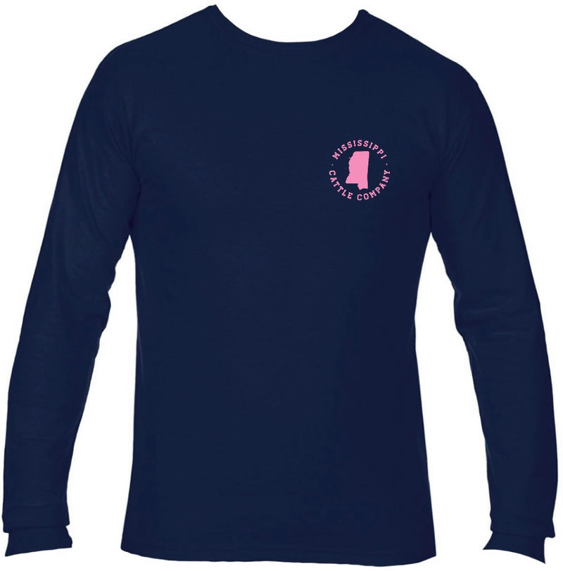 Mississippi Cattle Company MSCATTLELS-5 Navy Long Sleeve Comfort Color T-Shirt