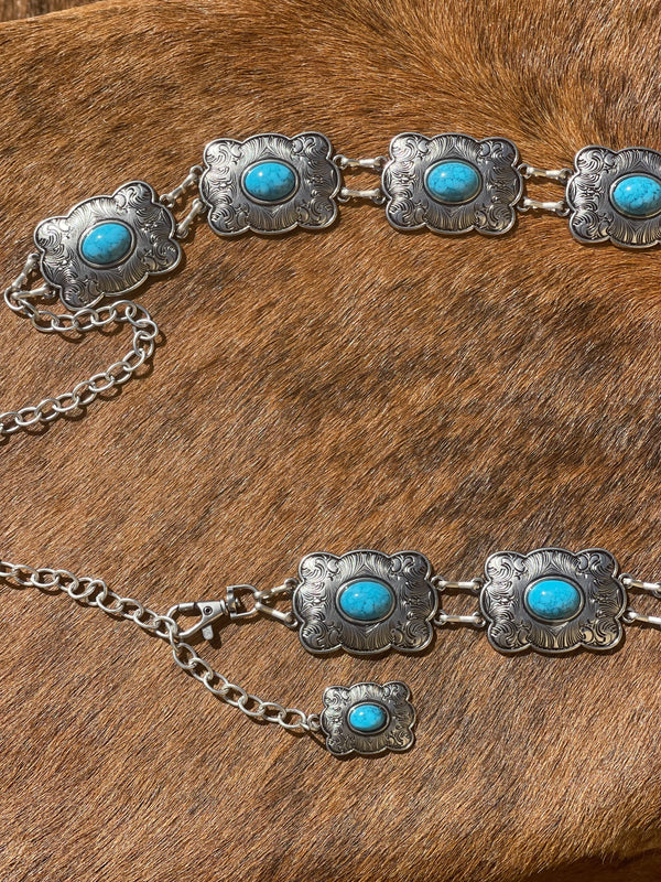 Turquoise And Silver Buckle Concho Belt