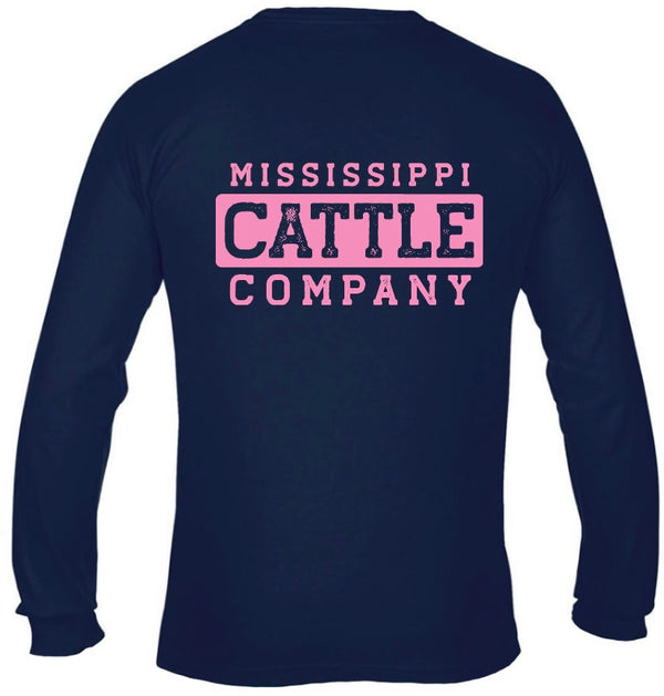 Mississippi Cattle Company MSCATTLELS-5 Navy Long Sleeve Comfort Color T-Shirt