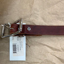 Buckle of latigo leather breast collar tug.