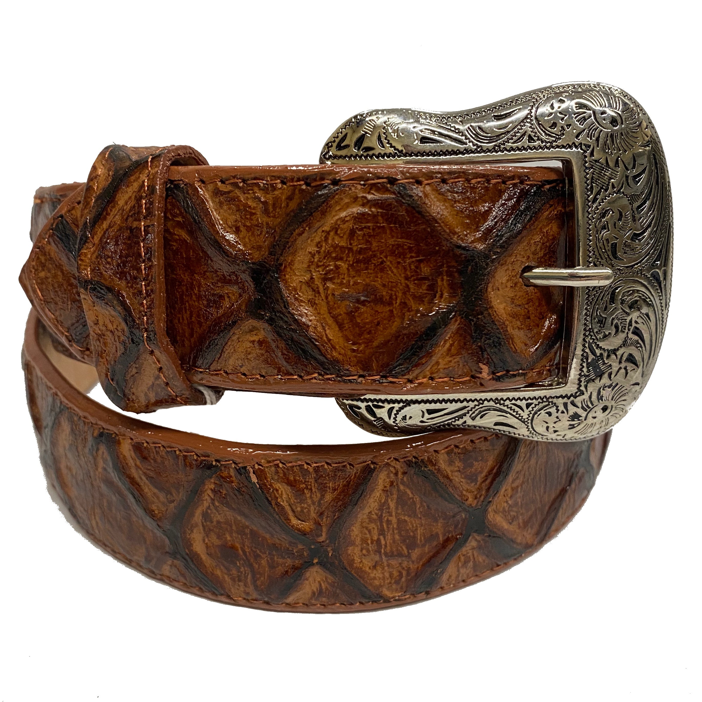 Cowtown Cognac Big Bass Print Leather Belt