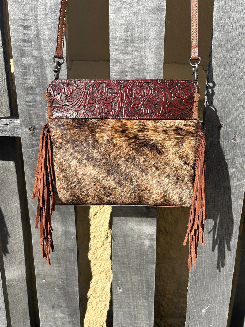 Top Notch Accessories 3065BR Brown Cowhide Medium Crossbody with Fringe