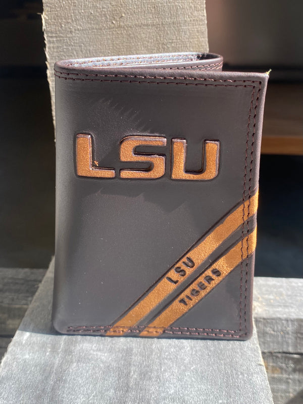 Zep-Pro IWD2BRW-LSU Louisiana State University Tigers Brown Debossed Tri-fold Wallet
